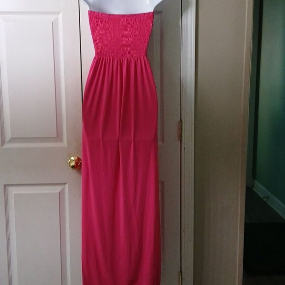 Smocked top pinkish mauve floral print maxi strapless dress Sz M EUC - Picture 5 of 8